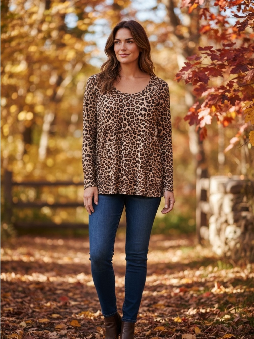 torrid Leopard Print Scoop Neck Long Sleeve Top - Brown
